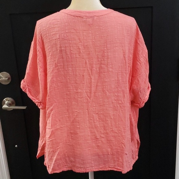 Sundance Coral Deep V Pullover Relaxed Fit Blouse Sz L - Picture 2 of 7
